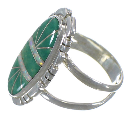 Turquoise And Opal Inlay Sterling Silver Ring Size 5-1/2 AX52629